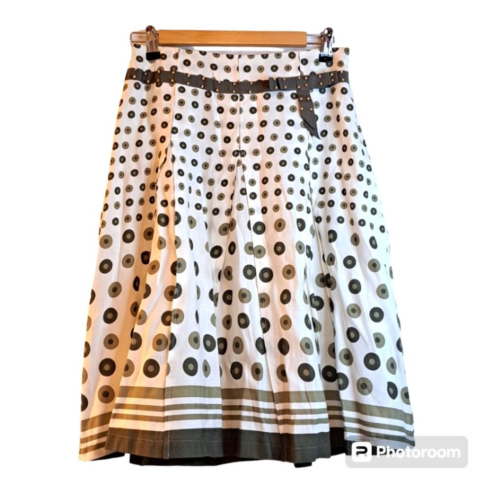 New Green/White/Tan Beaded Skirt Polka Dot Design Bow Pleated M